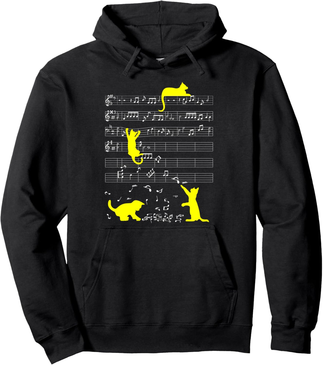Niedliche Katze Musiknote Gelb Noten Musiker Pullover Hoodie