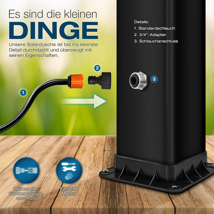 tillvex Solardusche 40 Liter inkl. Schutzhaube | Solar Garten-dusche warmes Wasser | Pooldusche Camp