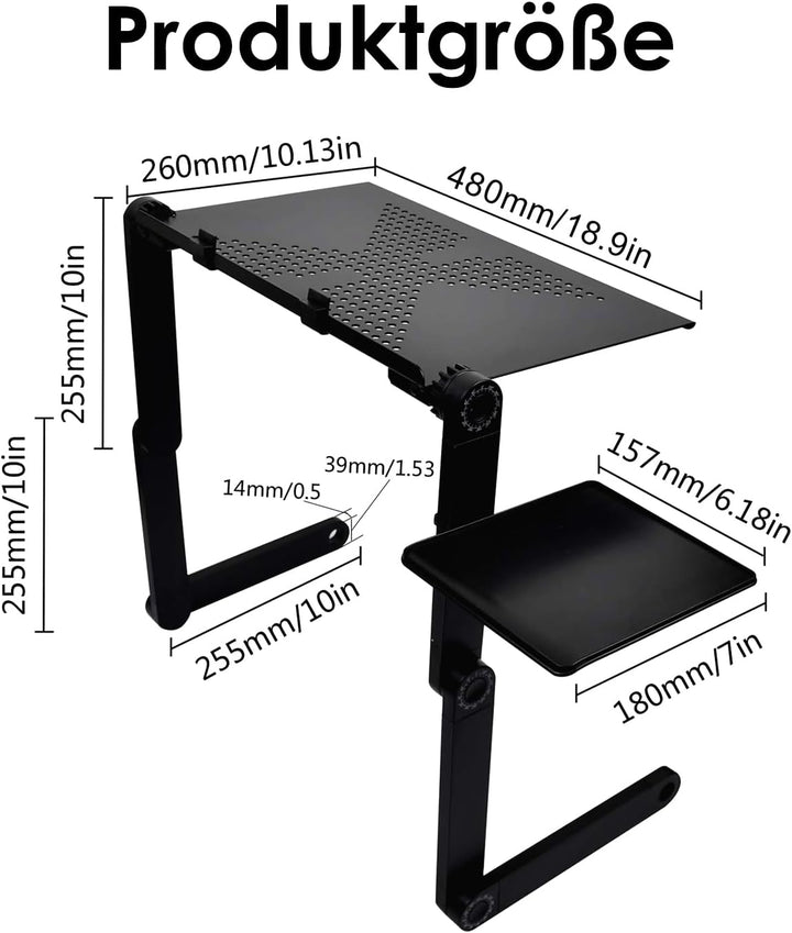 Ideal Swan Laptoptisch, Höhenverstellbar Faltbarer Laptop Ständer, 18,9" Laptop Tisch mit Mausplattf