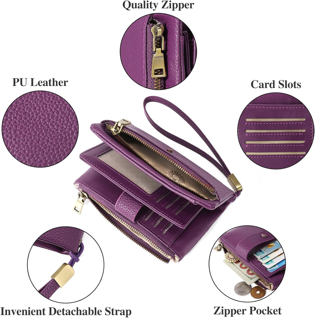 SENDEFN Geldbörsen für Damen Mittelgrosse, Dreifach Faltbare Portemonnaie Damen aus Leder, RFID-bloc