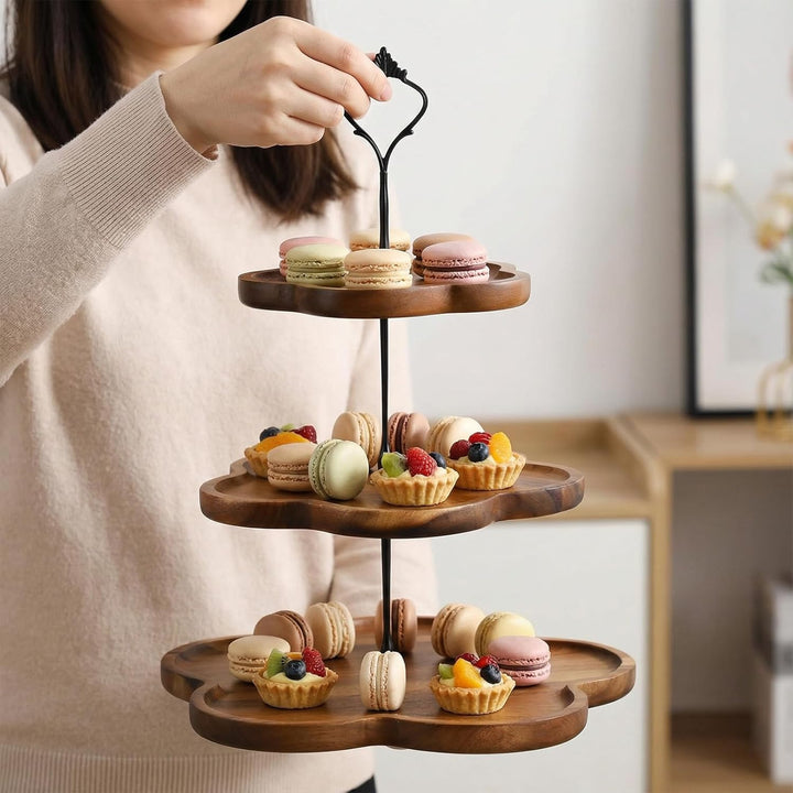 Etagere 3 Etagen Holz, Tortenständer 3 Stöckig, Cupcake Ständer mit Metallgriff, Kuchenständer, Serv