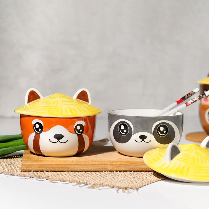 Elbenwald Waschbär Kawaii Schale mit Deckel für Anime Fans Ramen-Bowl Müslischale rundumbedruckt 550