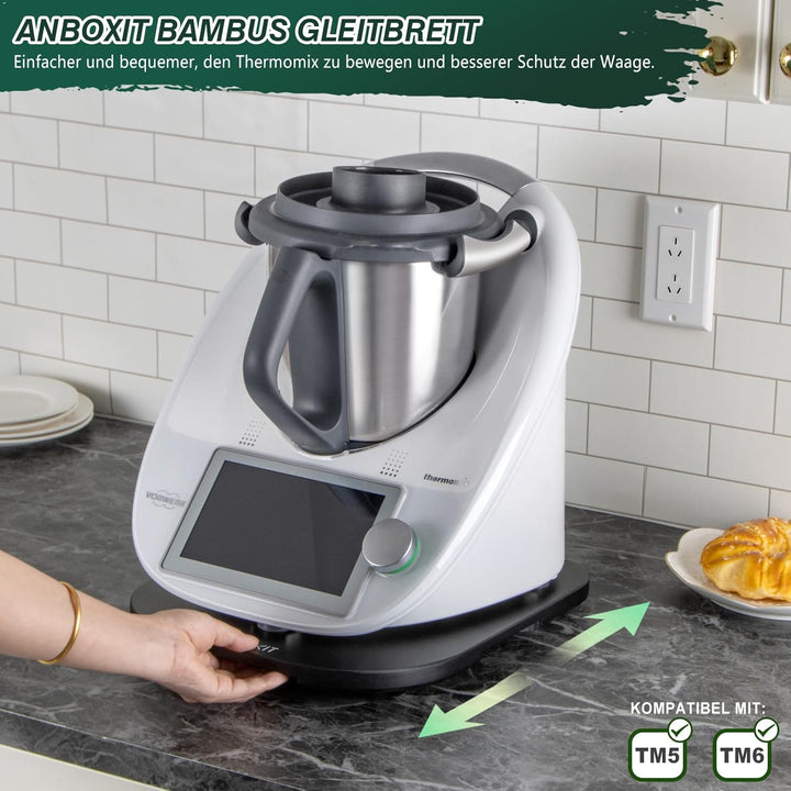 ANBOXIT Gleitbrett für Thermomix TM6/TM5, Brett für Thermomix mit Rollen, Leicht Gleitendes Bambus R