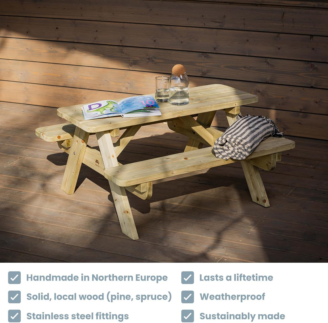 Amata Classic Design Kinder Picknicktisch Mini UNGURS Collection - Wetterfester Picknicktisch aus Ho
