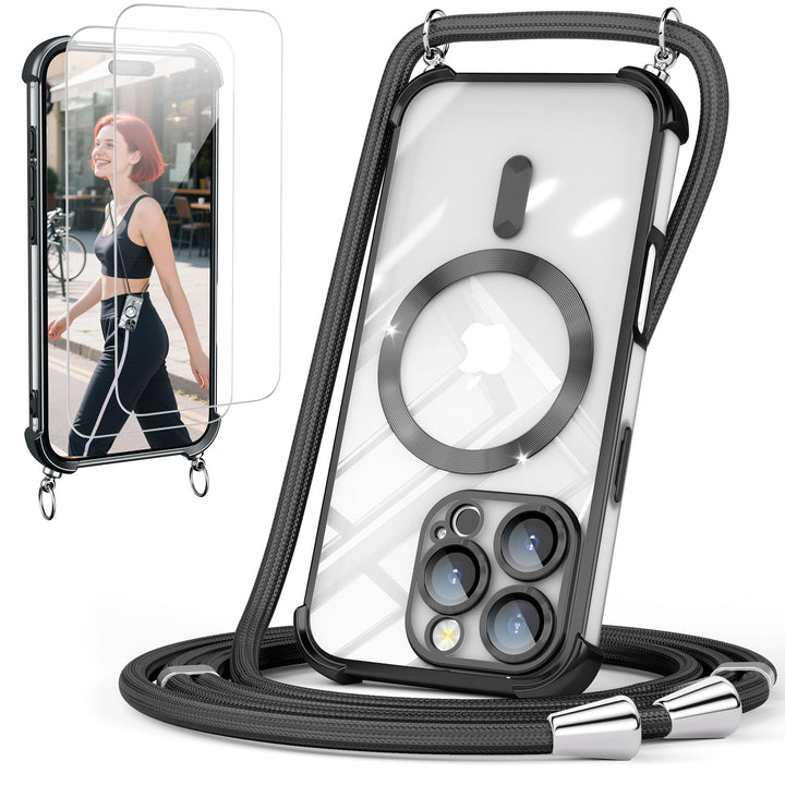 GOODVISH Handykette für iPhone 16 Pro Max Hülle mit Band, mit 2 Stück Schutzfolie, Necklace Handyhül
