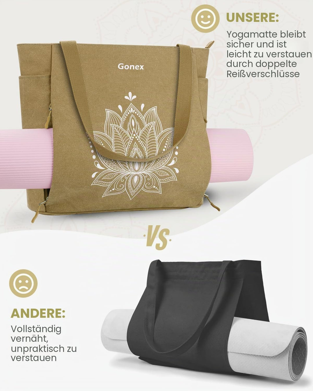 Gonex Yogatasche, Grosse Pilates Tragetasche mit Mehreren Taschen für Damen Herren, Robuste Canvas T