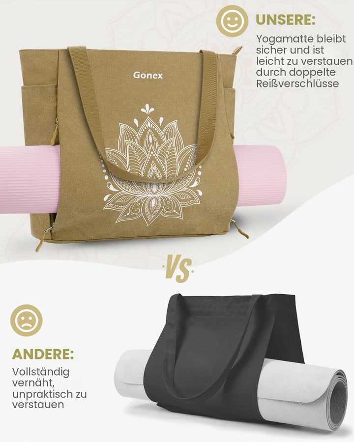 Gonex Yogatasche, Grosse Pilates Tragetasche mit Mehreren Taschen für Damen Herren, Robuste Canvas T