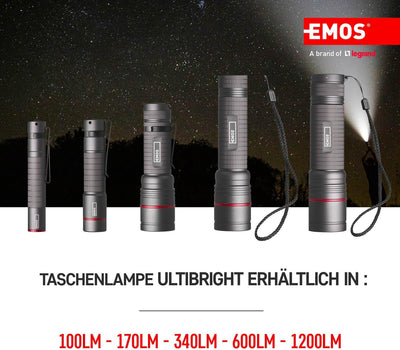 EMOS aufladbare Metall-Taschenlampe mit Fokus, superhelle 600 lm CREE-LED taktische Handlampe mit 23