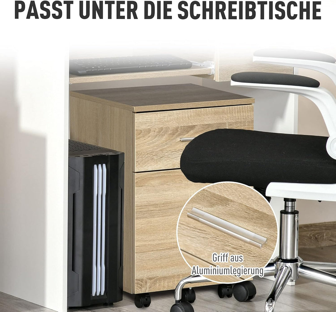 Vinsetto Bürocontainer mit 2 Schubladen Hängeregistratur Aktenschrank Büroschrank Aufbewahrung von A