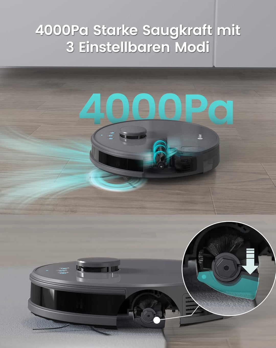 LEFANT Saugroboter mit Wischfunktion, 4000Pa Saugleistung Staubsauger Roboter 200min Laufzeit, Mehrs