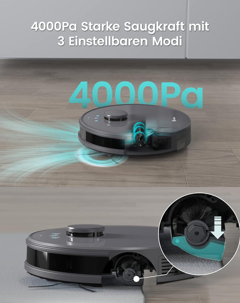 LEFANT Saugroboter mit Wischfunktion, 4000Pa Saugleistung Staubsauger Roboter 200min Laufzeit, Mehrs