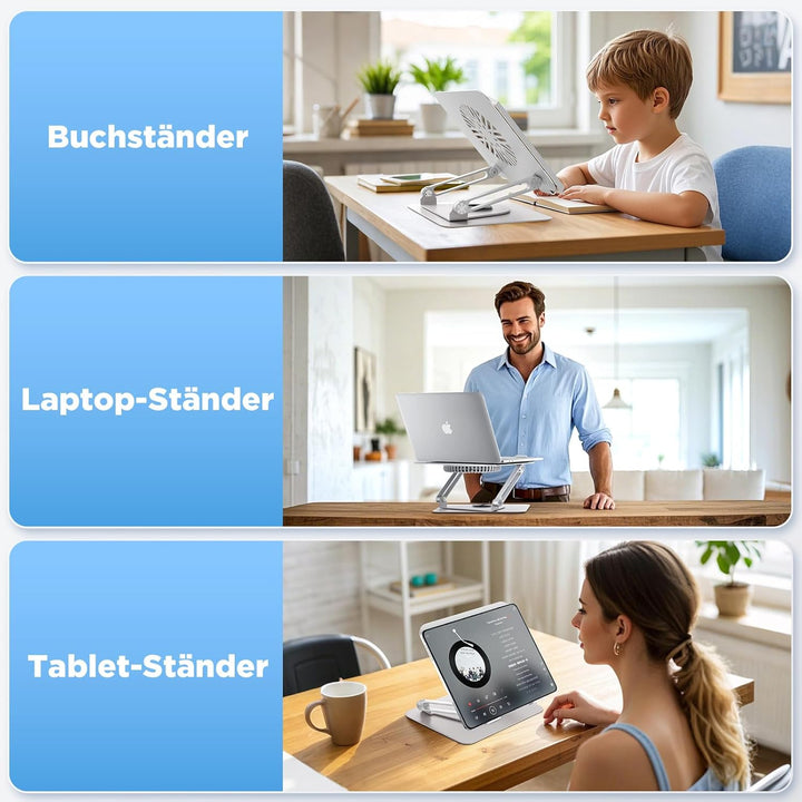 ICARE Laptop Ständer mit Magnetischem RGB Laptop Kühler, 360° Schwenkbar, 10KG Tragkraft und 18dB Le
