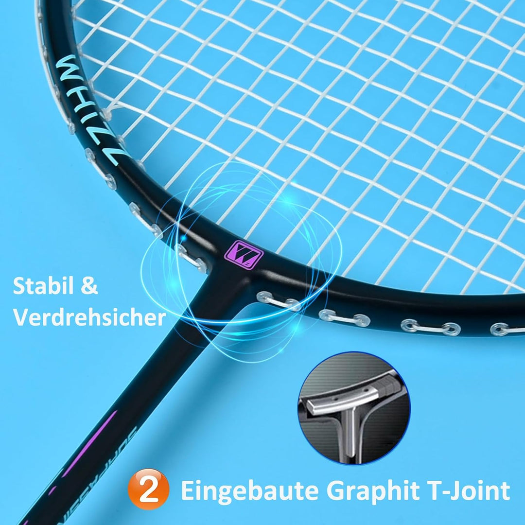 WHiZZ Carbon Badminton Schläger Set, Leichter Graphit Badmintonschläger Federball Set für Training,