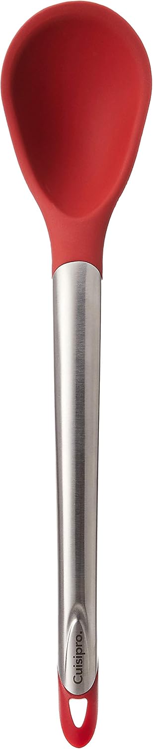 CUISIPRO ELEGANCE Kochlöffel aus satiniertem Edelstahl | 30,5 cm | Rot | Antihaft-Silikon Kochlöffel
