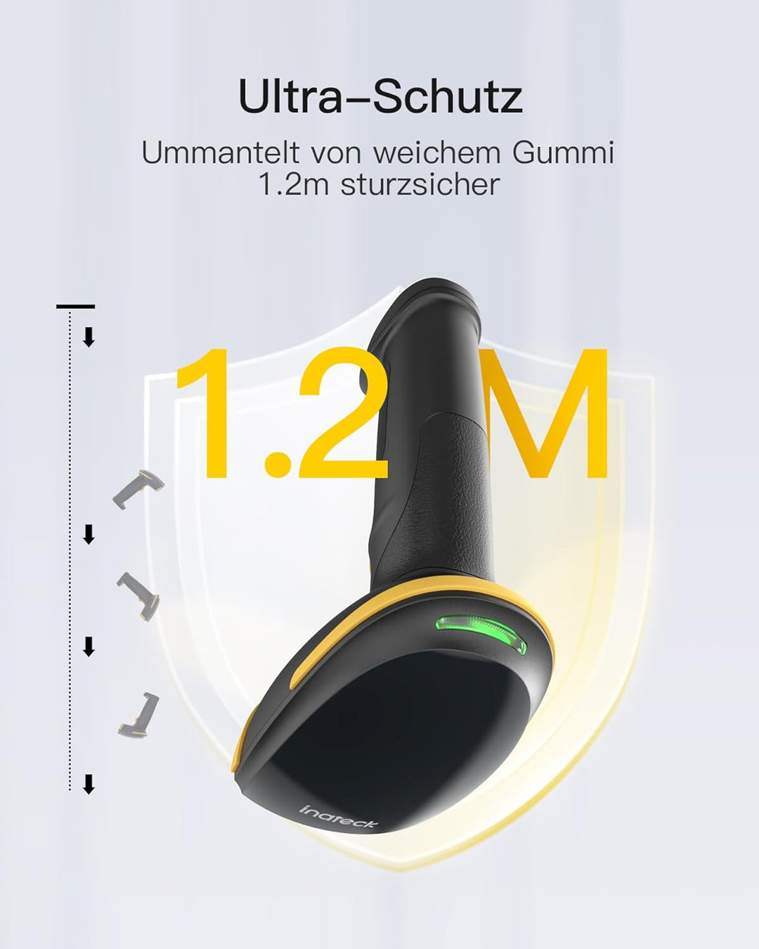 Inateck Barcode Scanner Kabellos, 1D 2D QR Code Scanner, 3-in-1 Handscanner mit Bluetooth, 2,4 GHz u