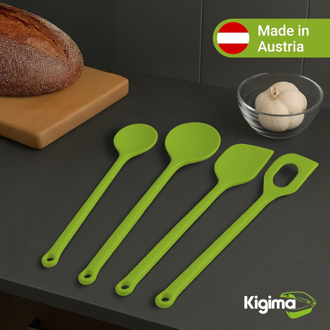 Kigima Kochlöffel Set 4 Stück in Grün– Hochwertige Küchenutensilien aus hitzebeständigem Kunststoff