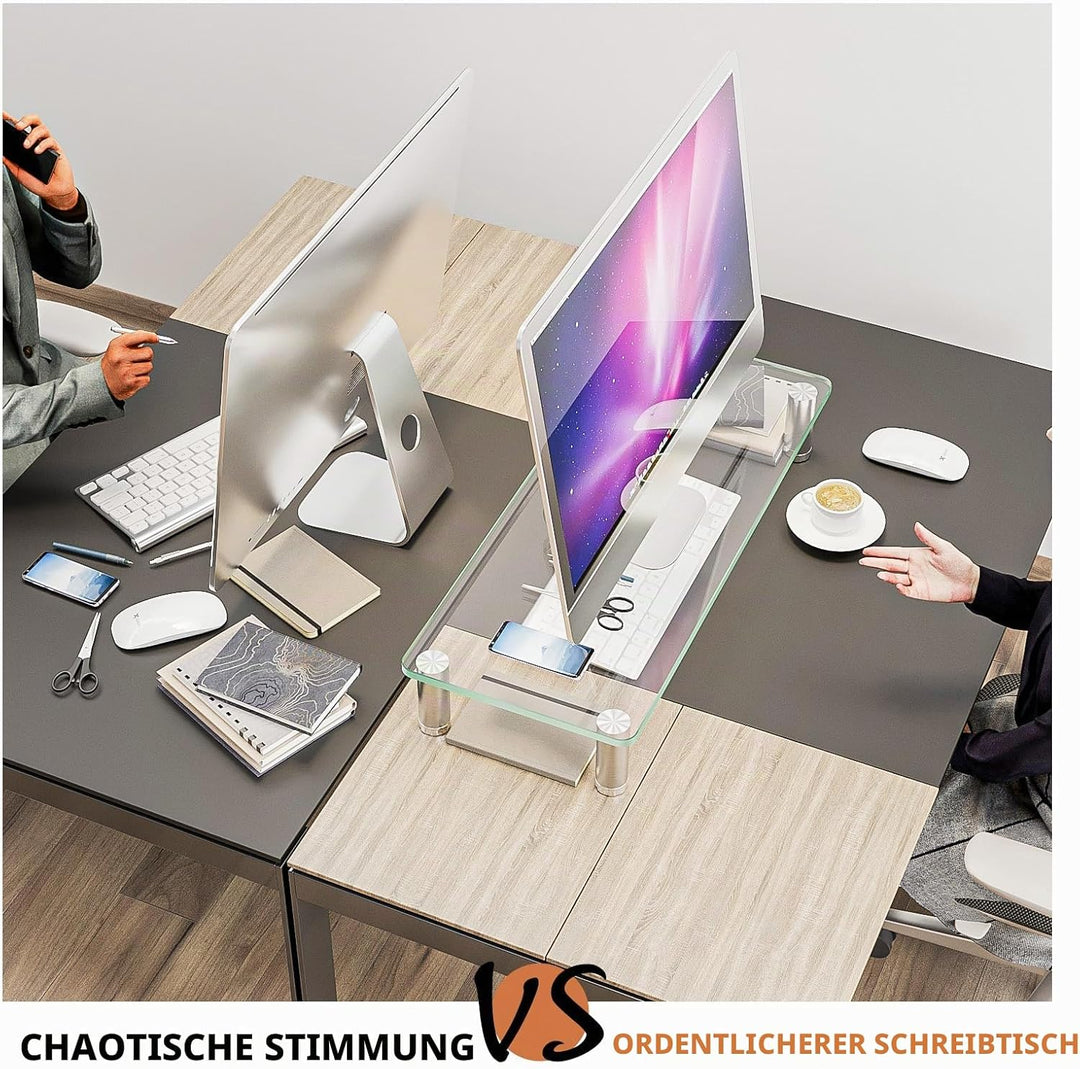 Hemudu Monitorständer aus Glas ergonomischer Laptopständer, mit Höhenverstallung Multi Media Desktop