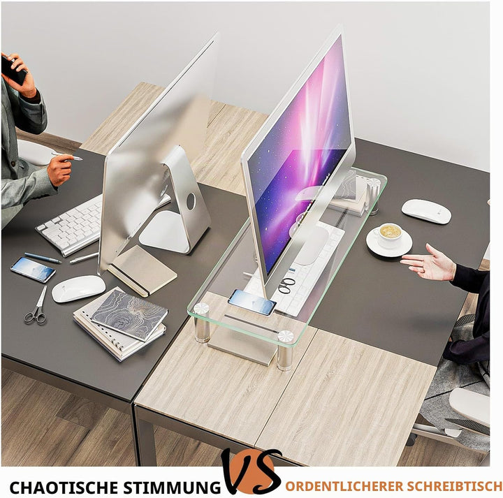 Hemudu Monitorständer aus Glas ergonomischer Laptopständer, mit Höhenverstallung Multi Media Desktop
