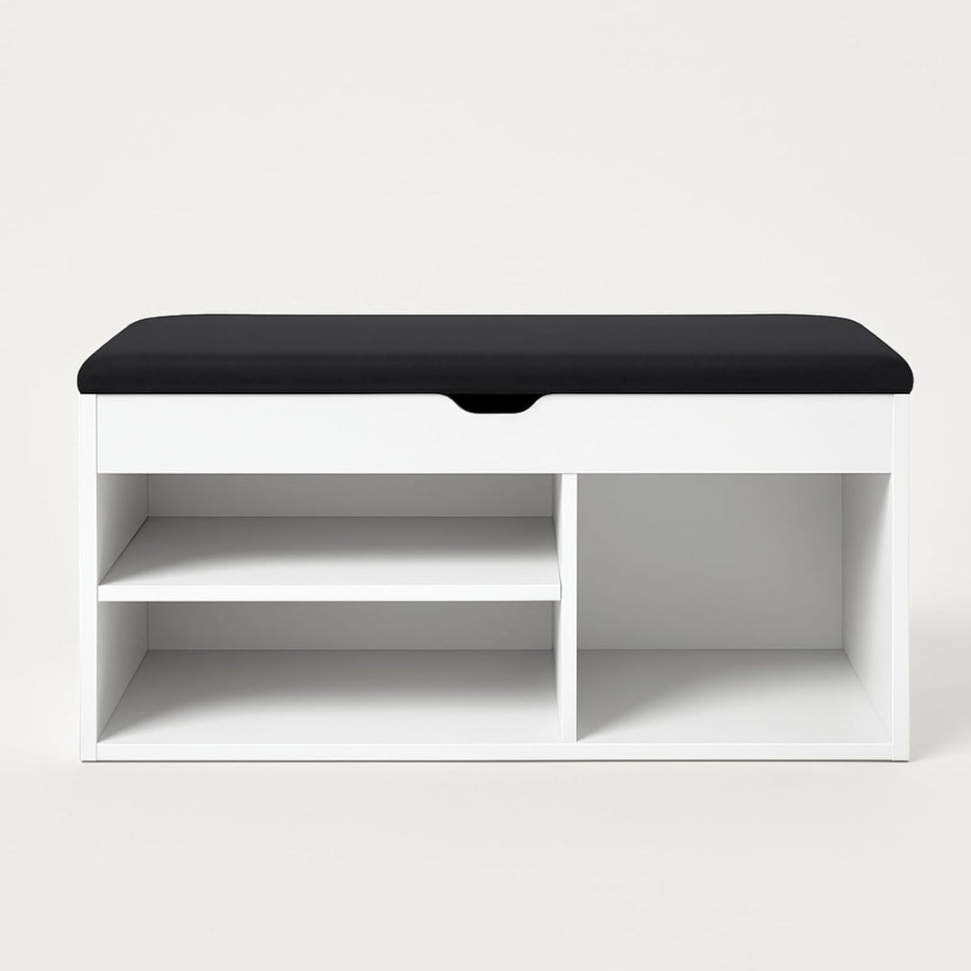 BOXIMO TRIA Schuhschrank mit Sitzbank, MDF und Polyester, 80 x 43 x 30 cm Weiss, Weiss