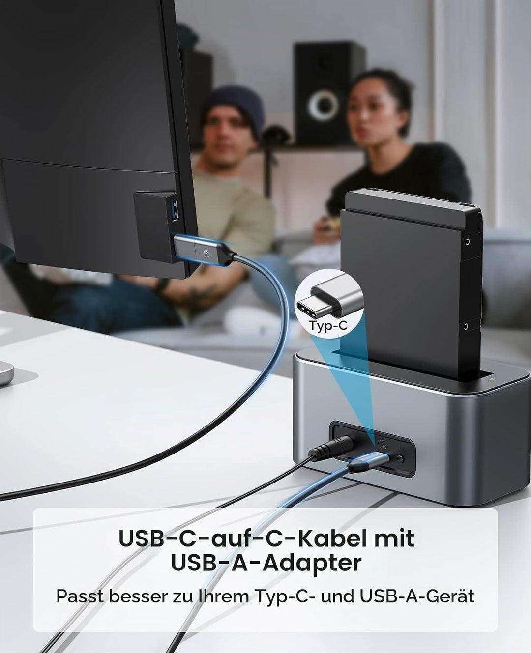 ORICO Aluminium Festplatten Dockingstation, 6Gbps USB 3.2 Gen 2 SSD/HDD Docking Station für SATA 2,5
