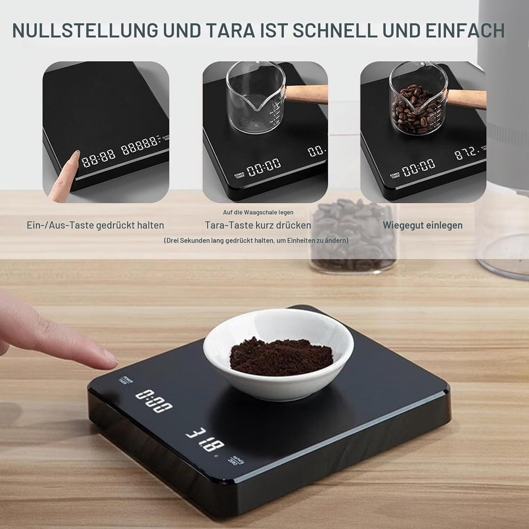 Wiederaufladbare Coffee Scale Espresso Waage Digitale Kaffeewaage mit Timer Multifunktionale Küchenw