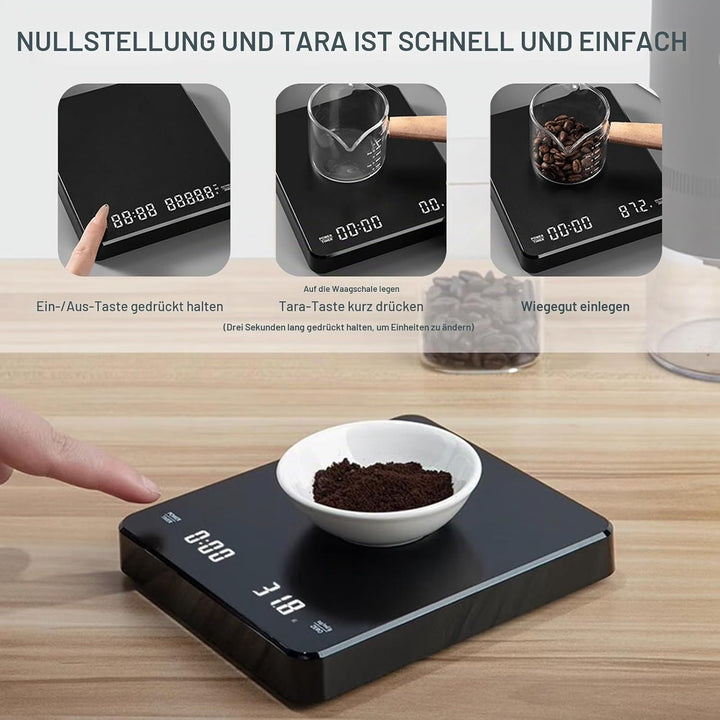 Wiederaufladbare Coffee Scale Espresso Waage Digitale Kaffeewaage mit Timer Multifunktionale Küchenw