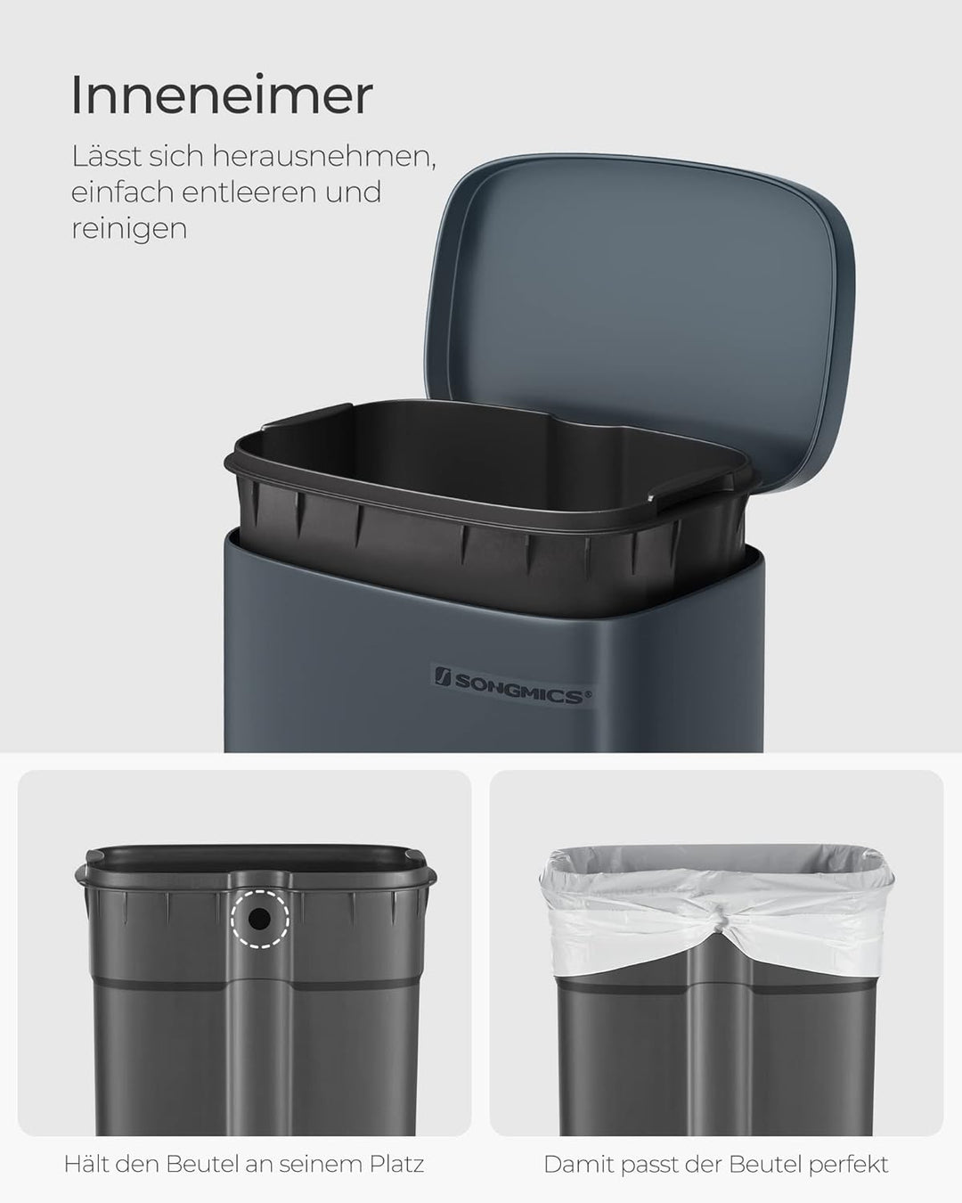 SONGMICS Mülleimer für die Küche, 30 L Abfalleimer mit Pedal, Treteimer mit Inneneimer aus Kunststof