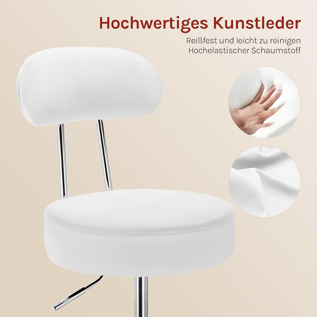 WOLTU Rollhocker Schminkhocker Hocker höhenverstellbar mit Rollen & Lehne Wolkenweiss Arbeitshocker