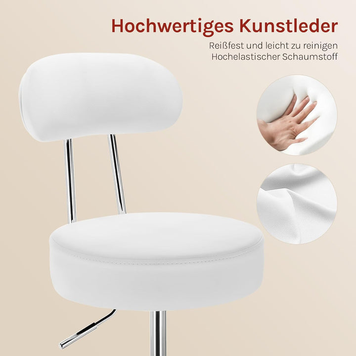WOLTU Rollhocker Schminkhocker Hocker höhenverstellbar mit Rollen & Lehne Wolkenweiss Arbeitshocker