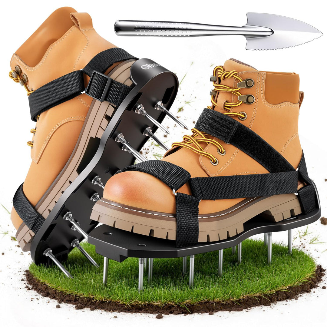 Ohuhu Rasenlüfter Schuhe Nagelschuhe mit Schaufel Kostenlose Installation, Rasenbelüfter Aerifiziere