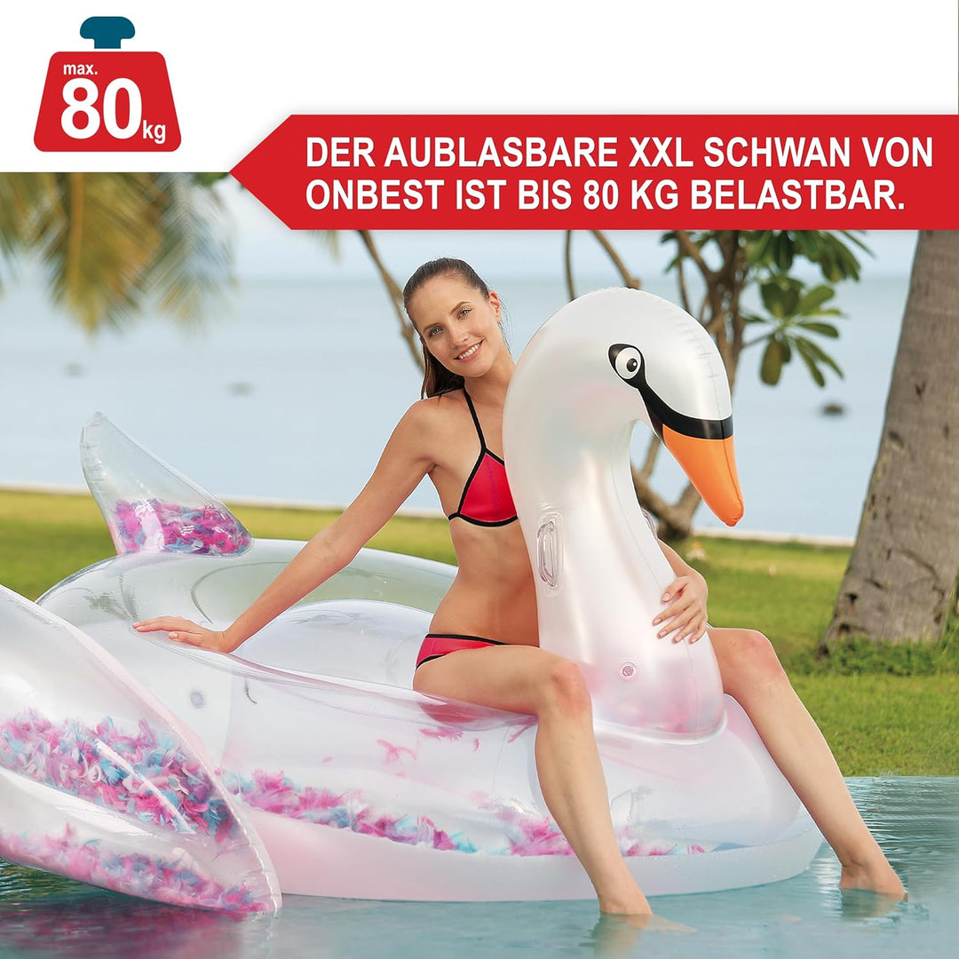 ONBEST aufblasbares XXXL Schwimmtier mit Federn – 183x162x117 cm – Wassertier zum Aufblasen für Erwa
