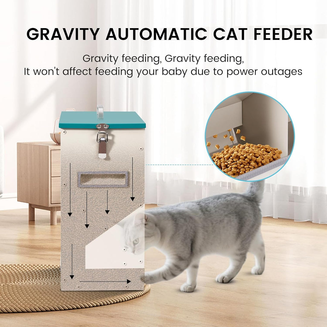 10L Automatische Katzenfutterautomaten 2 Katzen, Dual Gravity Outdoor Trockenfutterspender Doppelter