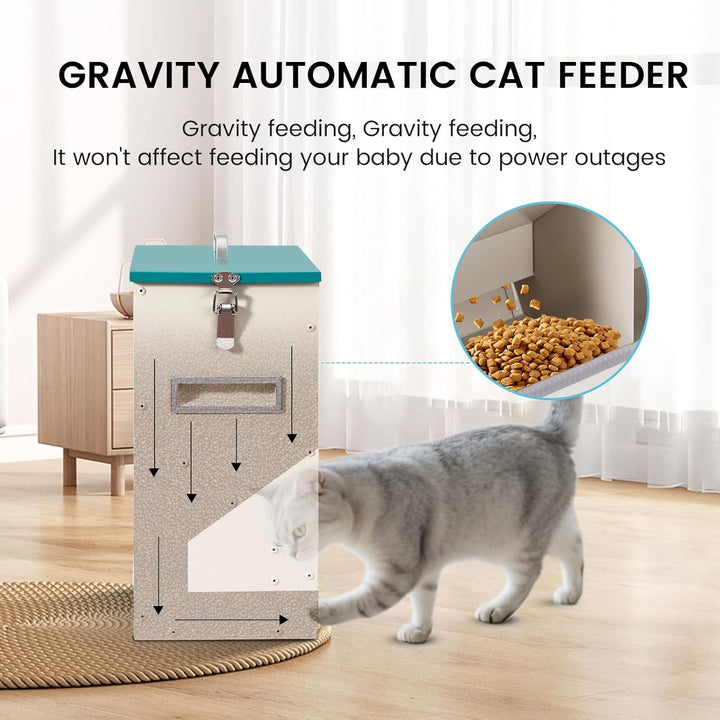 10L Automatische Katzenfutterautomaten 2 Katzen, Dual Gravity Outdoor Trockenfutterspender Doppelter