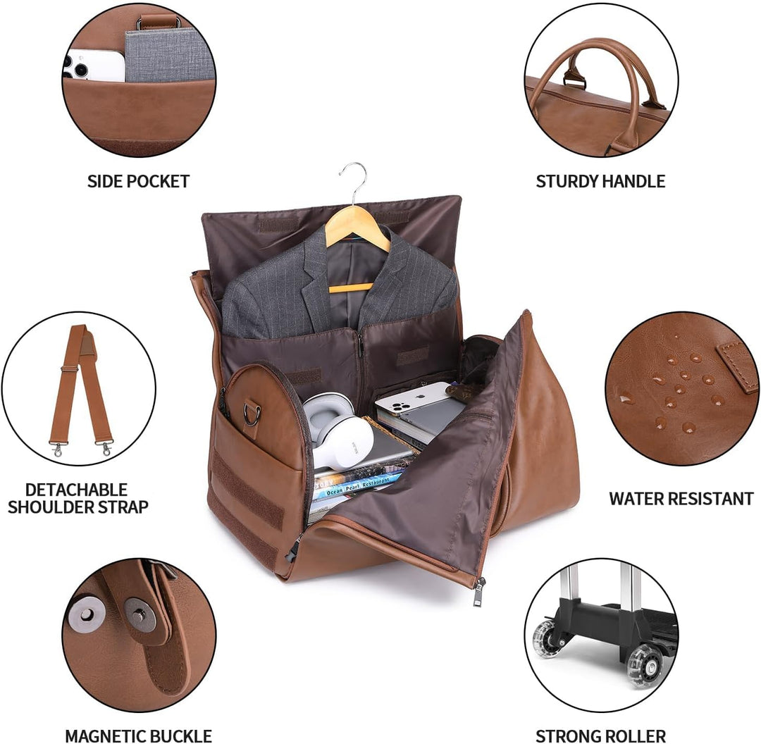 seyfocnia Kleidersack mit Rollen, Reise-Kleidersack mit Schuhfach, Rolltasche mit Rollen A4, Braun,