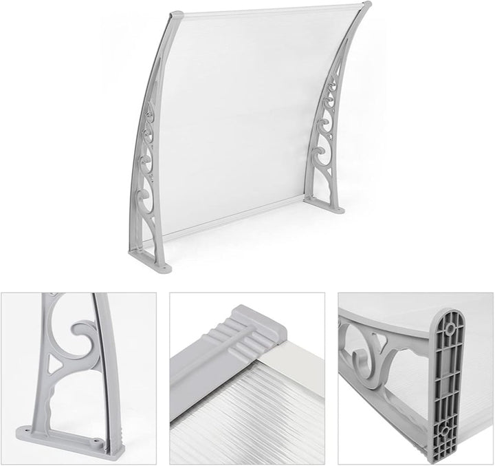 Homewell Vordach für Haustür 100 x 100 cm Weiss, Modern Überdachung Haustür aus PC-Hohlplatte, PP-Ku