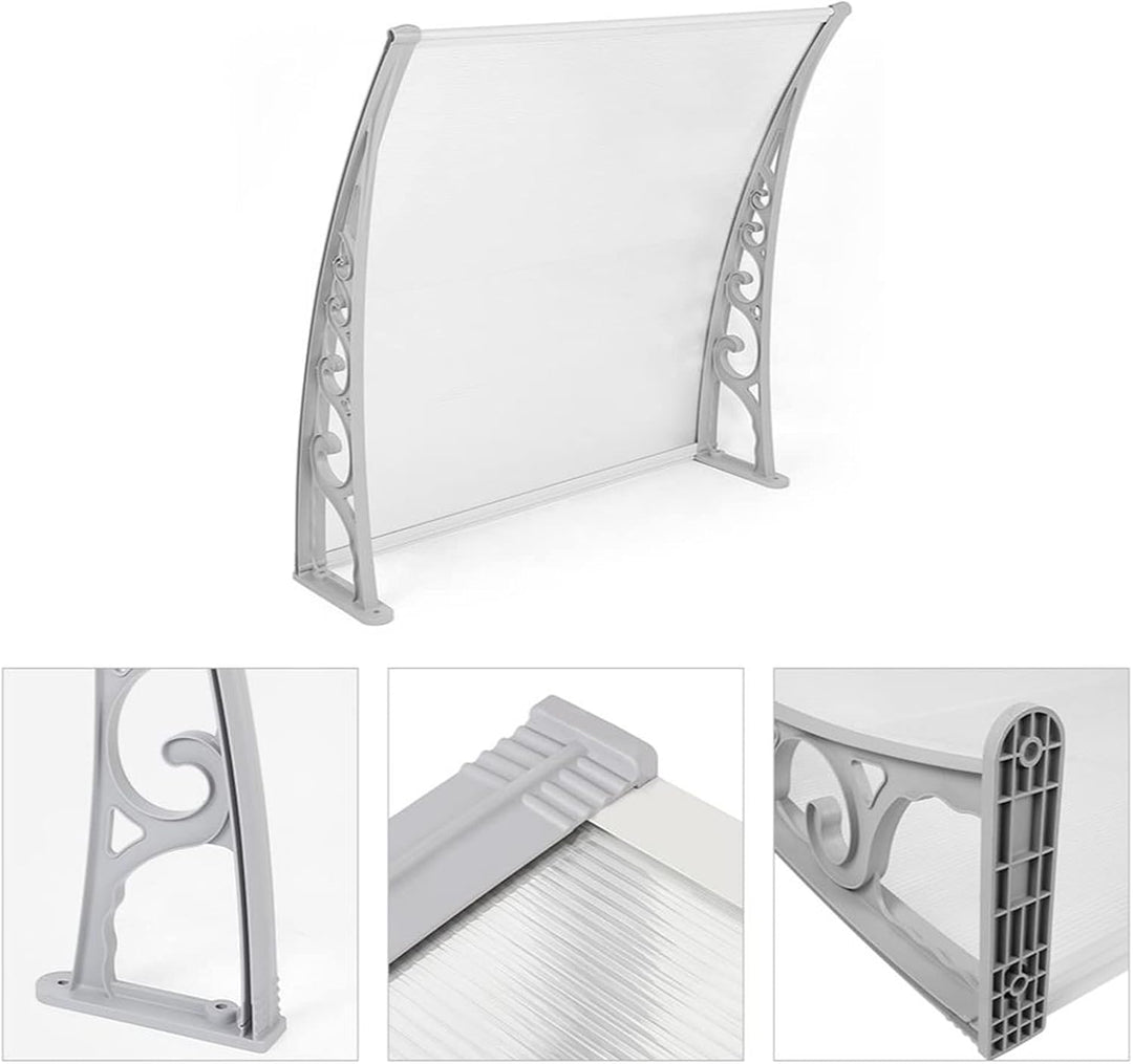 Homewell Vordach für Haustür 100 x 100 cm Weiss, Modern Überdachung Haustür aus PC-Hohlplatte, PP-Ku