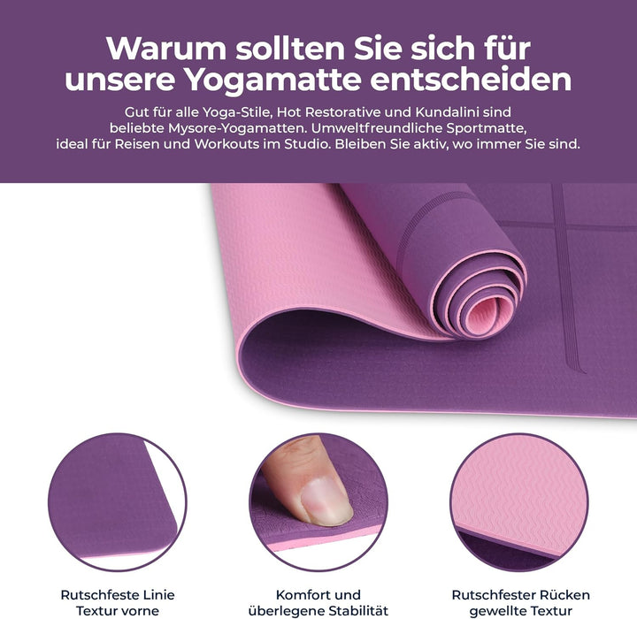 Habib Yogamatte Set mit Yogablöcken – Rutschfeste gepolsterte Fitnessmatte inkl. Tragetasche mit Sch