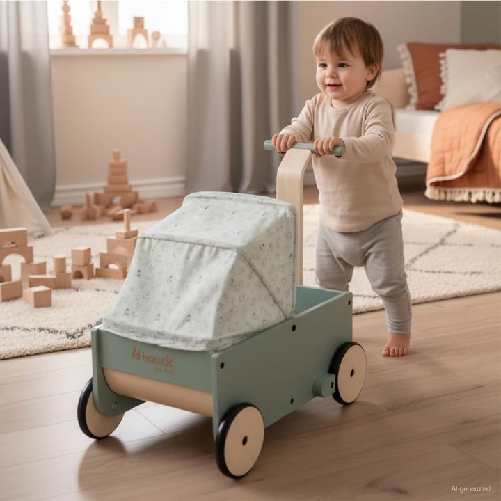 Hauck Learn to Walk Dolls - 2in1 Puppenwagen &amp; Lauflernwagen aus Holz für Kinder ab 12 Monaten inklu