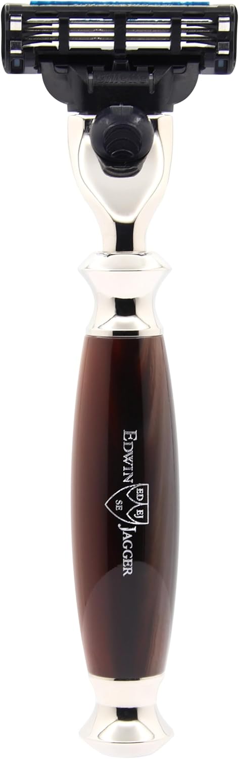 Edwin Jagger S81M582AMZ Nachahmung Licht Horn &amp; Nickel Rasierset mit Pure Badger Rasierpinsel und Ma
