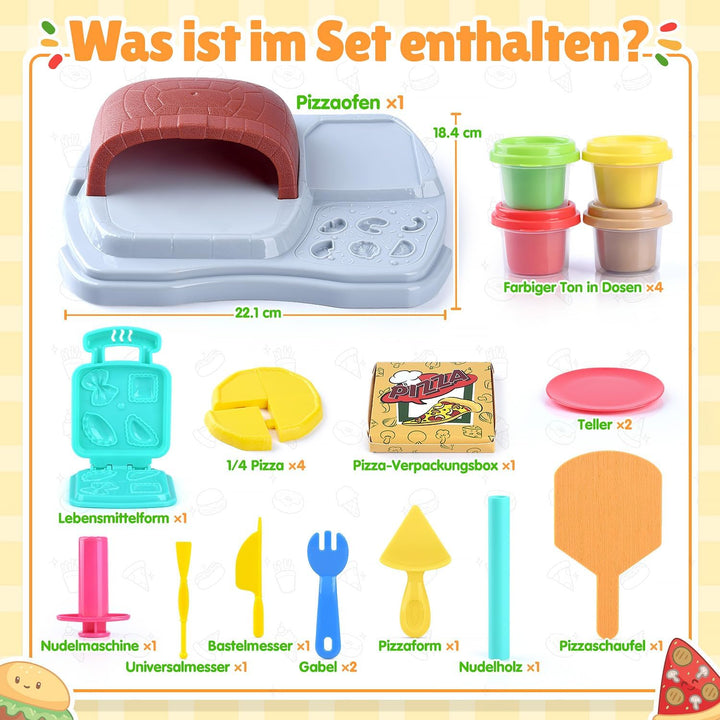 PLAY Pizza Knete Set Zubehör Kitchen Creations, DIY Knete Pizzaofen, Kinderknete Set mit Knetwerkzeu