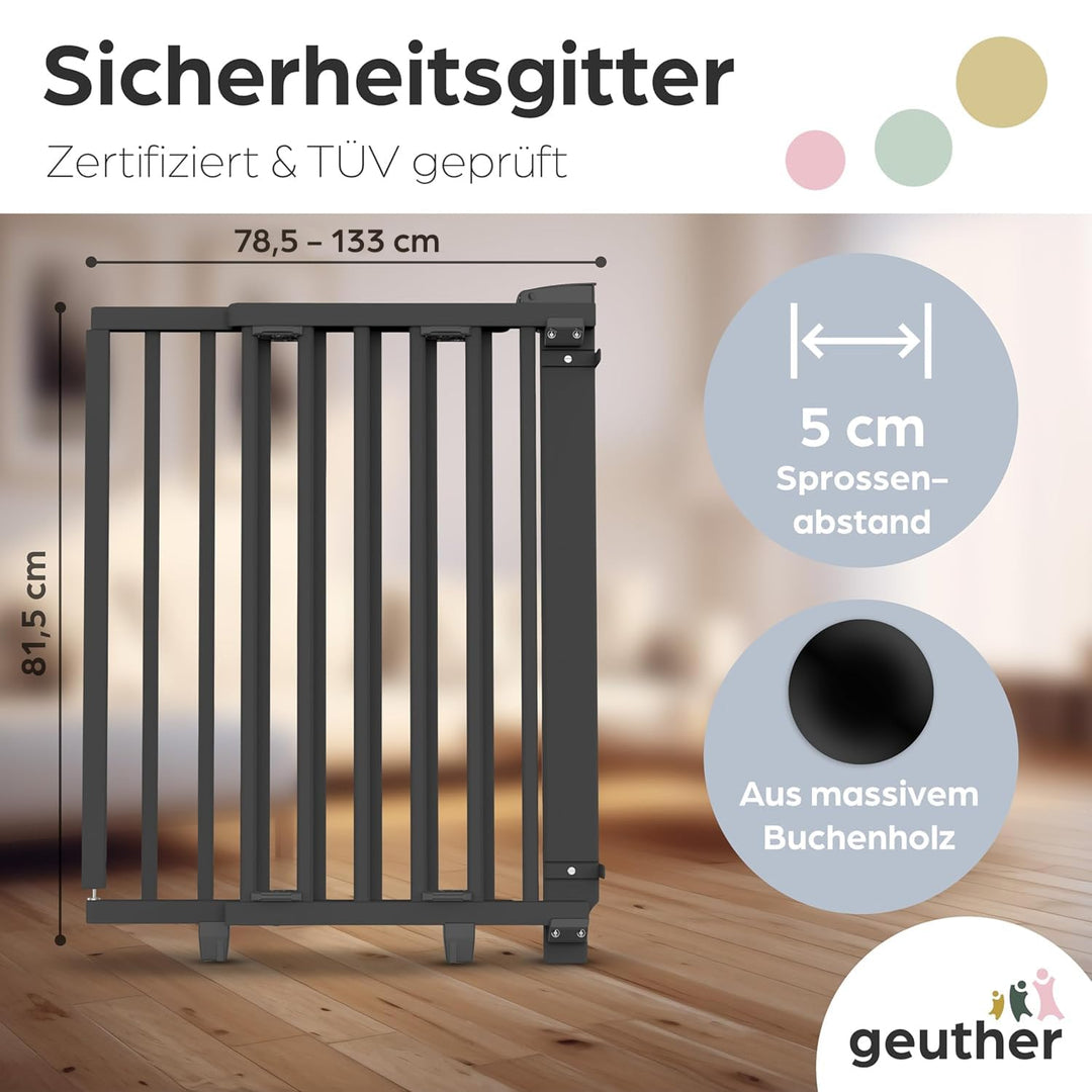 Geuther TÜV/GS zertifiziertes Türschutzgitter 58-133 cm | Treppenschutzgitter zum Bohren | Extra Hoc