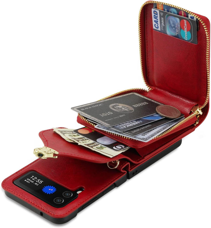 UDBKKDX Brieftasche Handyhülle für Samsung Galaxy Z Flip 3, Schnalle Frauen Mattes Leder hülle mit B