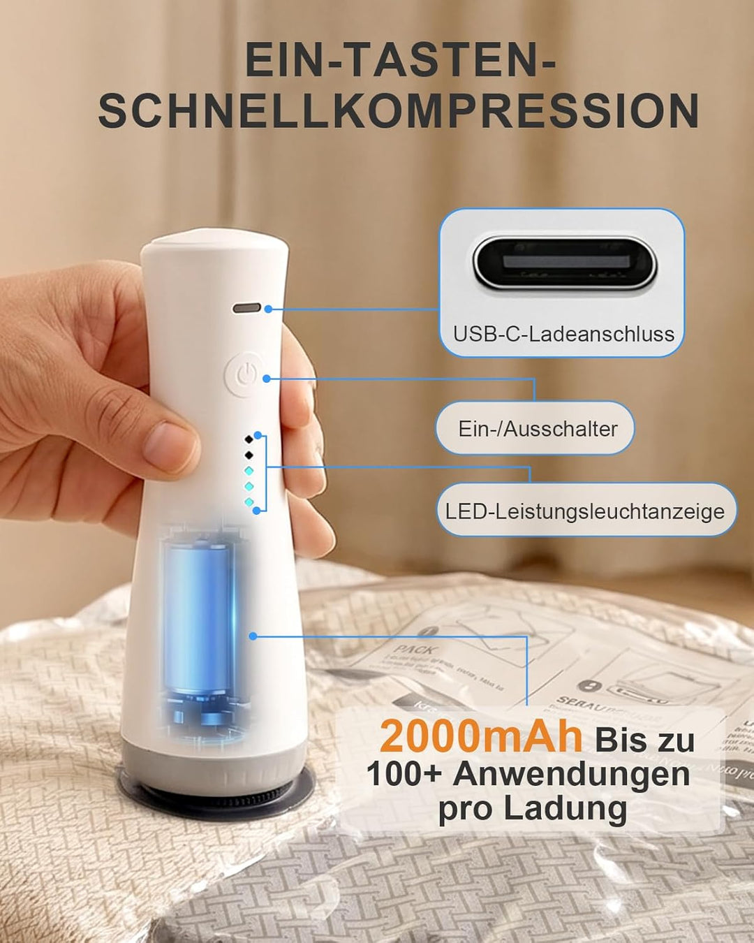 Anpro Vakuumbeutel für kleidung mit Kabellose Vakuumpumpe, 15 Stück Vakuumierbeutel Wasserdichte Wie