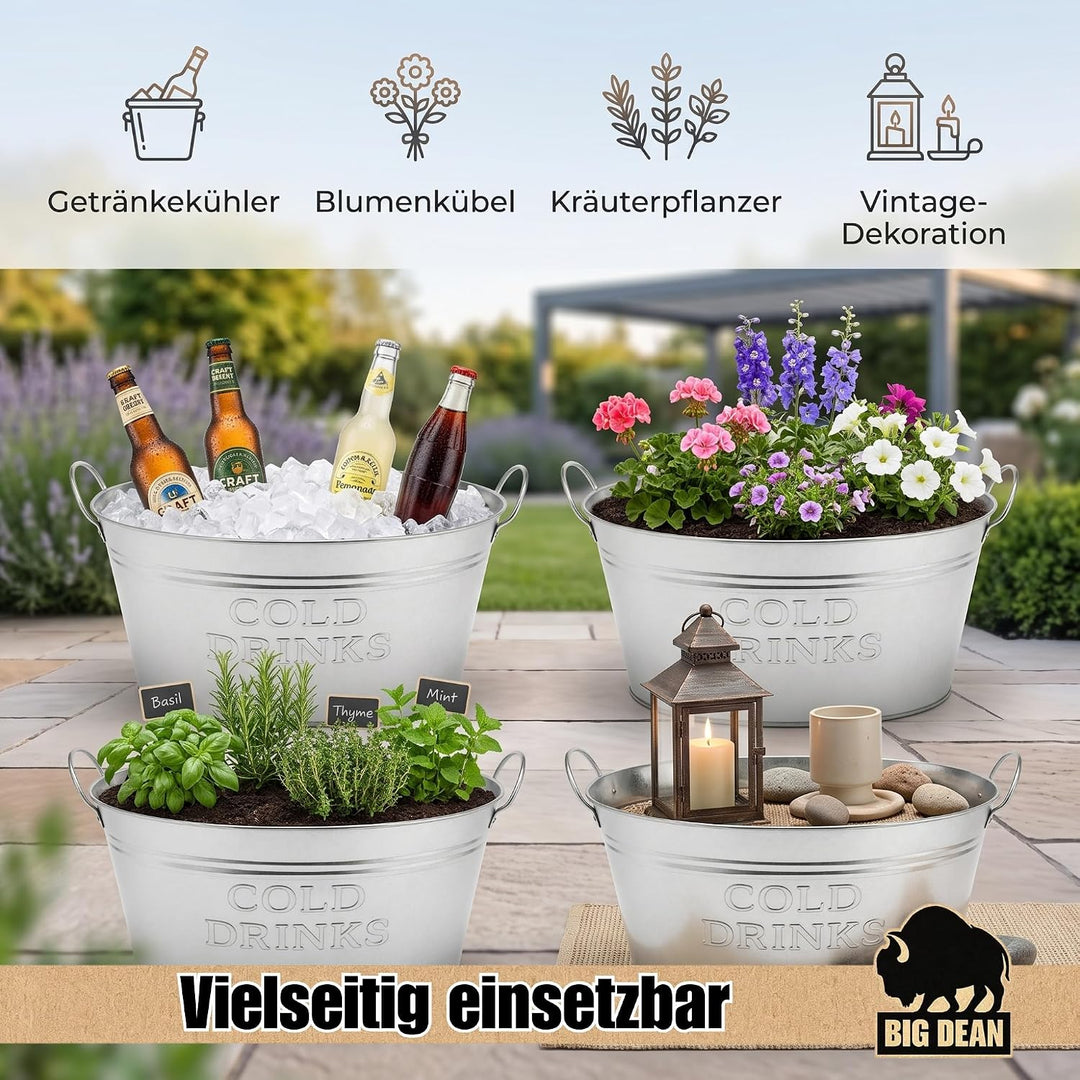 2er SET Getränkewanne 24 Liter Zinkwanne Set Sektkühler Flaschenkühler | Wasserdicht, Zinkwanne, Get