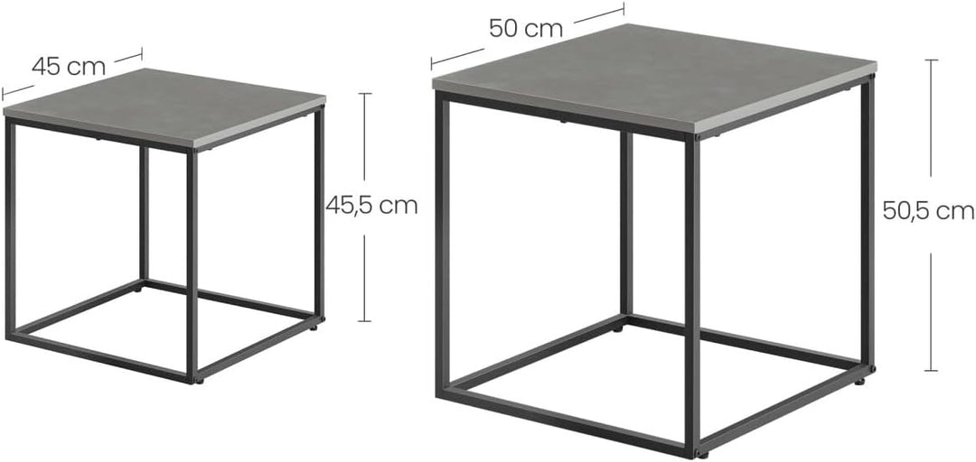 NMK HOME 2er Set Couchtische – Quadratisch – Beton Schwarz – Industrial Design – platzsparend Nestin