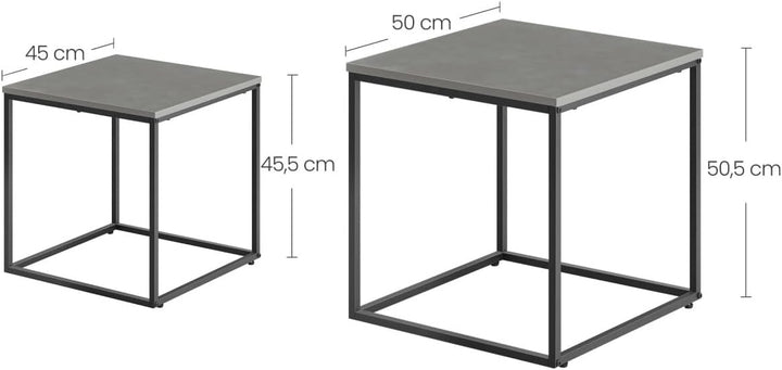 NMK HOME 2er Set Couchtische – Quadratisch – Beton Schwarz – Industrial Design – platzsparend Nestin