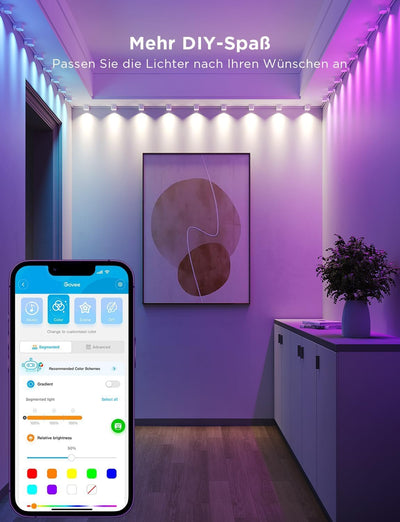 Govee Smart RGBIC Wandleuchte Innen, Led Wandleuchte Kompatibel mit Alexa, WiFi Wandlampe für Party,