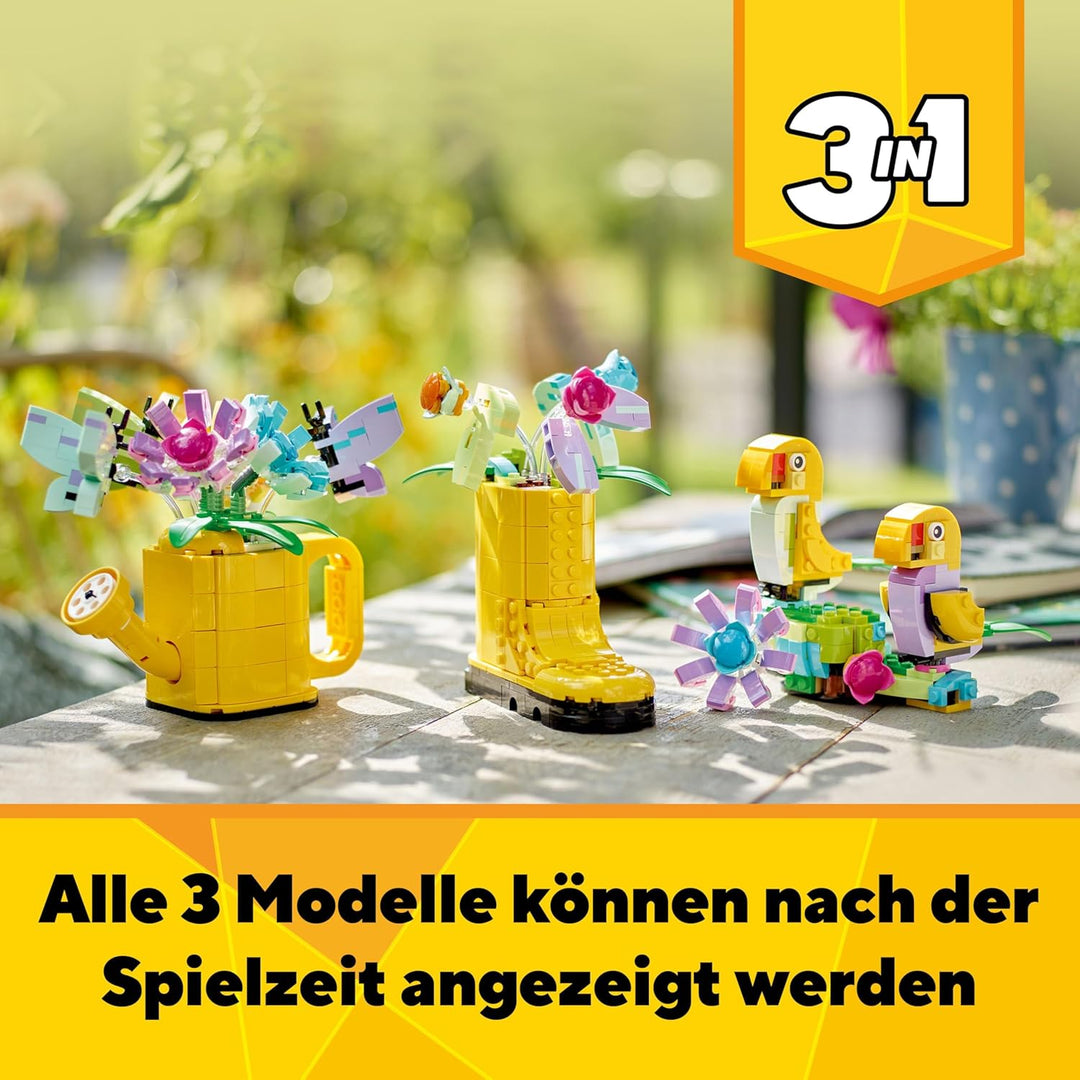 LEGO Creator 3in1 Giesskanne mit Blumen Set, Kinderzimmer-Deko, Baue eine Giesskanne mit Blumenstrau