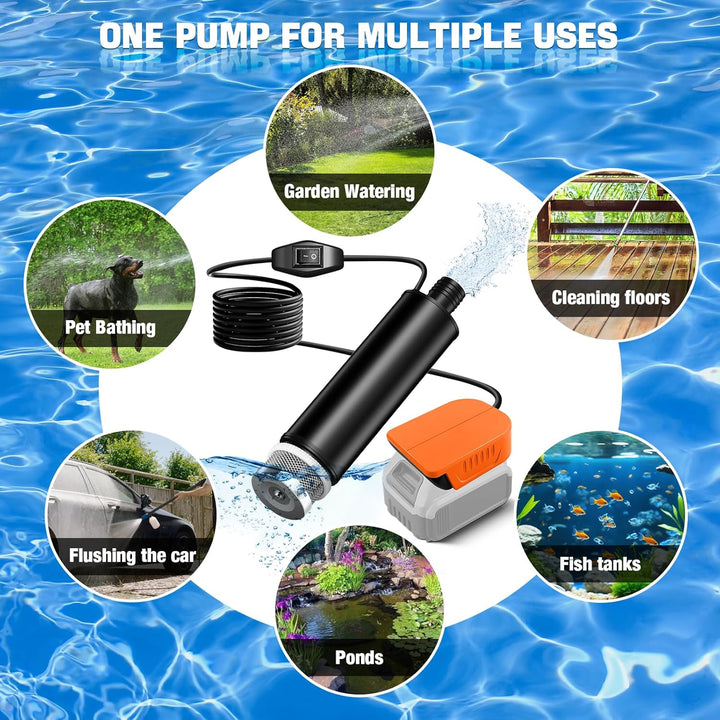 Wasserpumpe für Dewalt 18V Akku, 500GPH Tauchpumpe Schmutzwasserpumpe Saugpumpe Absaugpumpe Flachwas