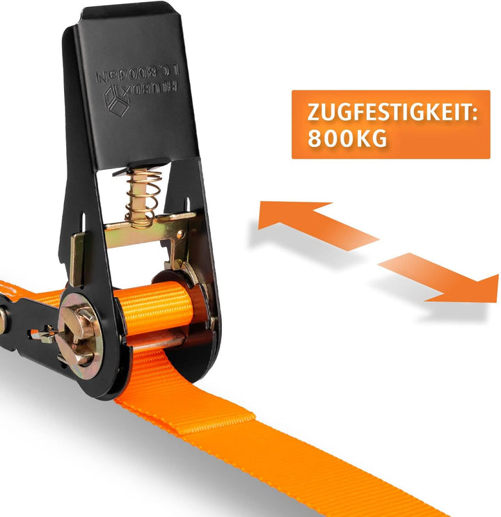 Alubox Spanngurt mit Ratsche 25mm breit orange Belastbarkeit 800kg Ratschengurt TÜV G/S geprüft - Lä